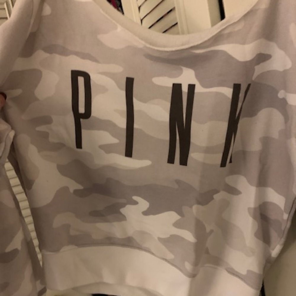 Victoria's Secret PINK- Size Large- White/Grey Camo Sweatshirt